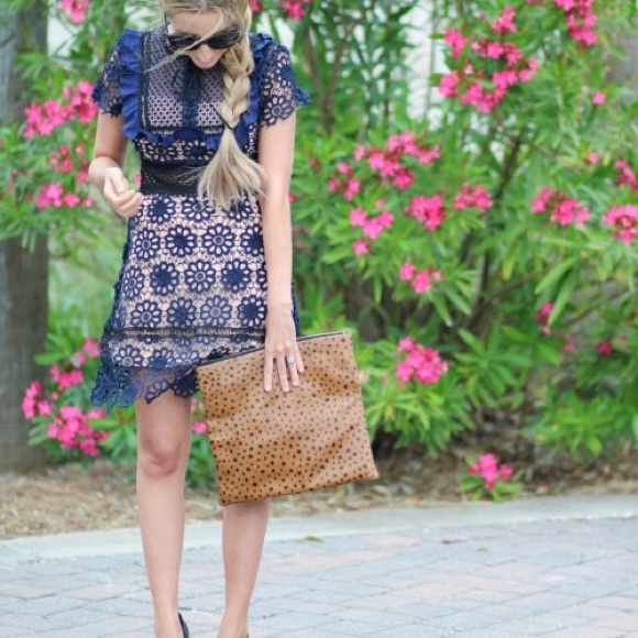 Lulus Do+Be Navy Lace Ruffle Cream Mini Dress NWT - Picture 3 of 7